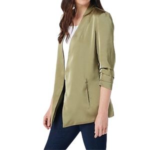 NWT $141 Bishop + Young Satin Olive Iconic Blazer Jacket coat 1X